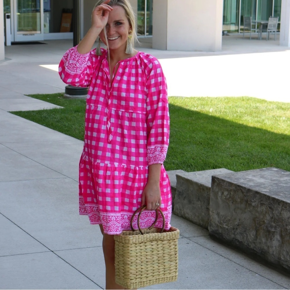 Tuckernuck SZ Blockprints in Hot Pink Gingham Dress Size S